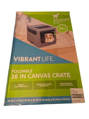 Vibrant Life 36 Inch Dog Canvas Crate Grey Black